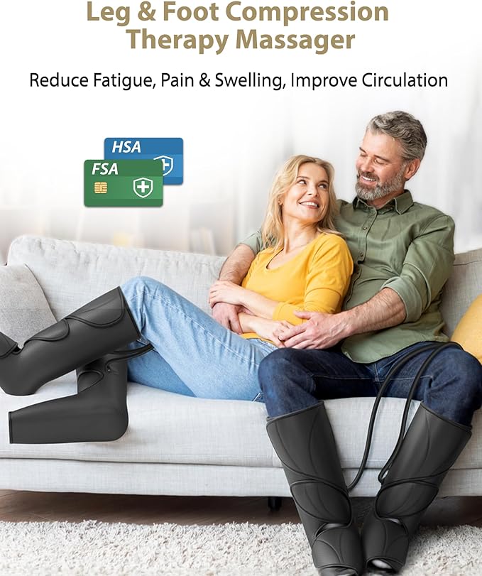 FIT KING Leg Massager for Circulation and Pain Relief, Air Compression Leg and Foot Massager to Relieve Pain Swelling Edema with 2 Size Extensions- Great Gift for Wife Mom and Friend