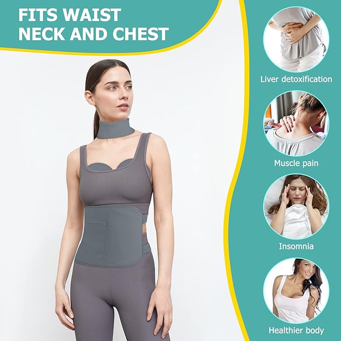 4Pack Castor Oil Pack for Chest, Neck and Abdomen, Reusable Compress Castor Oil Pack Wrap for Abdomen with Adjustable Elastic Strap Flannel Cotton Machine Washable Anti Oil Leak -Grey