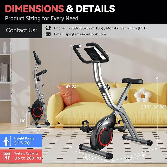 Foldable Exercise Bike for Small Apartments, Stationary Bikes for Home, Indoor Portable Cycling Bike with 16-Level Magnetic Resistance, 260LBS Capacity, 5.5 LBS Flywheel, for Small Space Workout 816