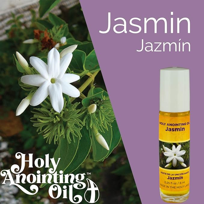 Jasmin Holy Land Anointing Oil from Israel, 1/4 oz Roller Bottle from Jerusalem, Locally Sourced Herbs & Essences, Gift for Pastors, Priests, Rabbi, & Clergy, Aceite Ungido de Jazmín