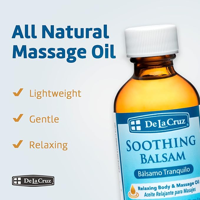 De La Cruz Soothing Balsam (Balsamo Tranquilo) Massage Oil - No Preservatives or Artificial Colors - Made in USA - 2 FL OZ (6 Bottles)