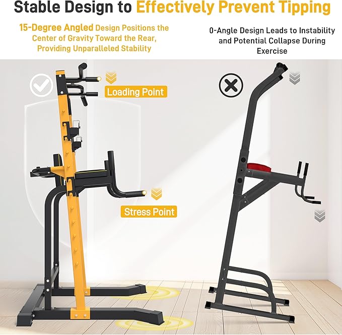 Outdoor Basic Power Tower, Pull Up Bar and Dip Station for Home Gym, 1500LBS Weight Capacity, Adjustable Height, Heavy Duty Steel Frame for Calisthenics, Strength Training Fitness Equipment