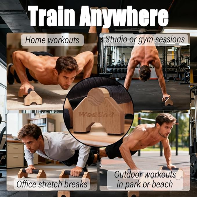 Solid Wood Parallettes Push Up Bars for Home & Gym, Durable Wooden Calisthenics Equipment with Non-Slip Grip, Full Body Strength & Balance Training