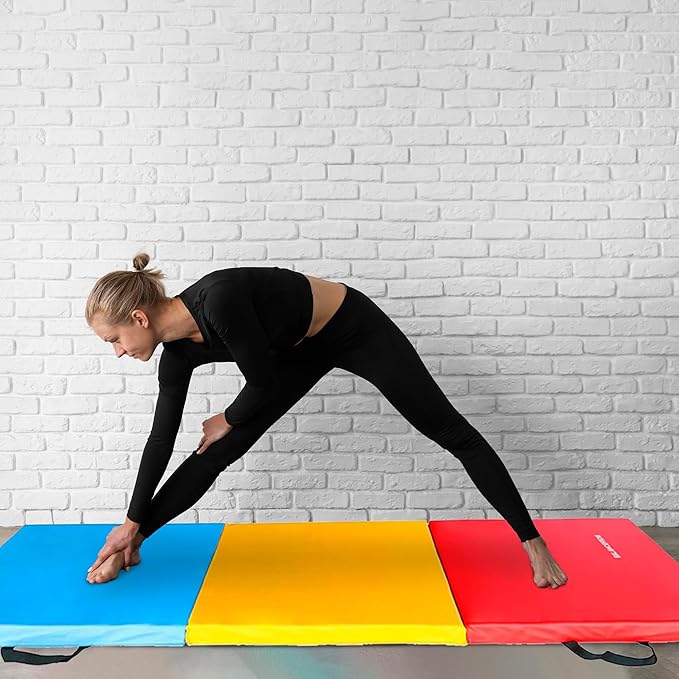 BalanceFrom 6x2 Feet 3-Panel Folding Gymnastics Mat – 2-Inch Thick Pad with Vinyl Surface and Carrying Handles for Tumbling, Yoga, Pilates, Home Workouts, and Martial Arts
