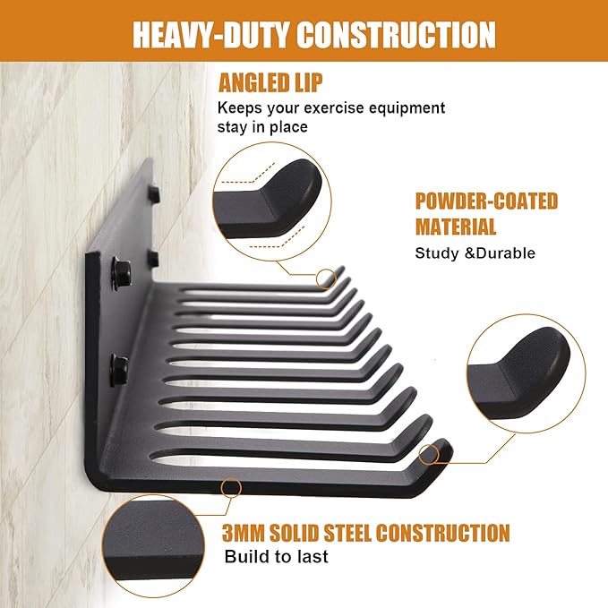 Multi-Purpose Heavy Duty Gym Storage Rack - 11 Hooks for Resistance Bands, Straps, Jump Ropes, Foam Rollers, Weight Belts, Tools (L-23")