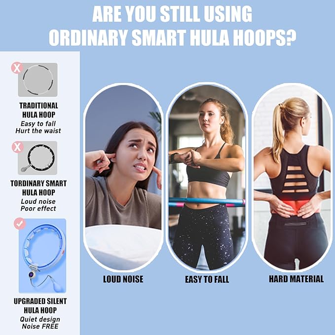 U5 Smart Weighted Hula Hoop with Counter & Waist Trimmer – 16 Knots, 28"–46" Adjustable Infinity Hoop Plus Size, Quiet Rubberized Wheels, Ab Workout Fitness, Weight Loss, Abdominal Toner