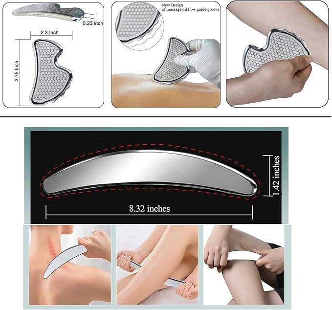 BYYDDIY 6 in 1 with Classified Storage Mark,Stainless Steel Gua Sha Muscle Scraper Tools Kit, Scraping Massage Tool,Massage Scraper Tools for Physical Therapy (D-6PCS)