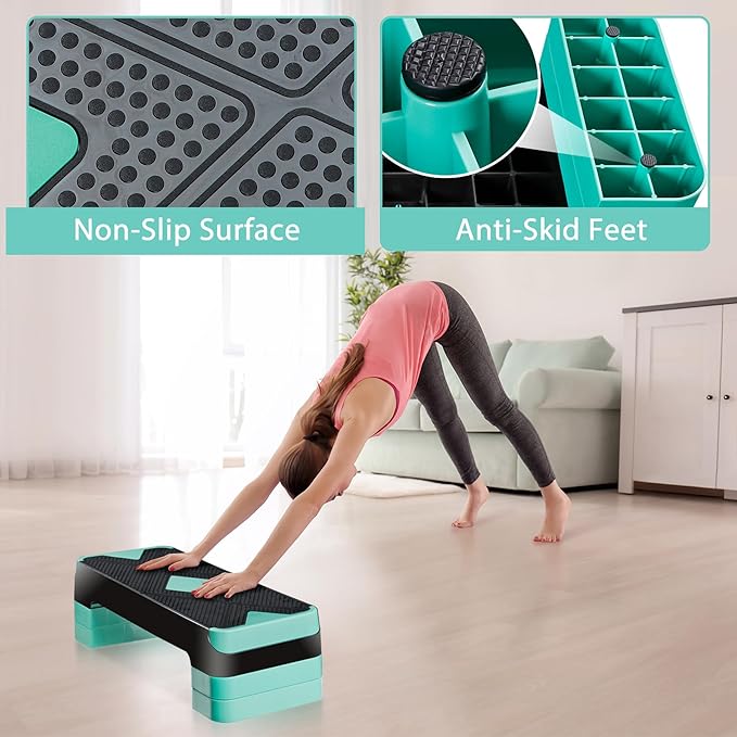 F2C 26.5 Inches Step Aerobics Stepper Platform with 3 Risers, Home Gym Workout Equipment, Fitness Exercise Equipment, Exercise Workout Stepper