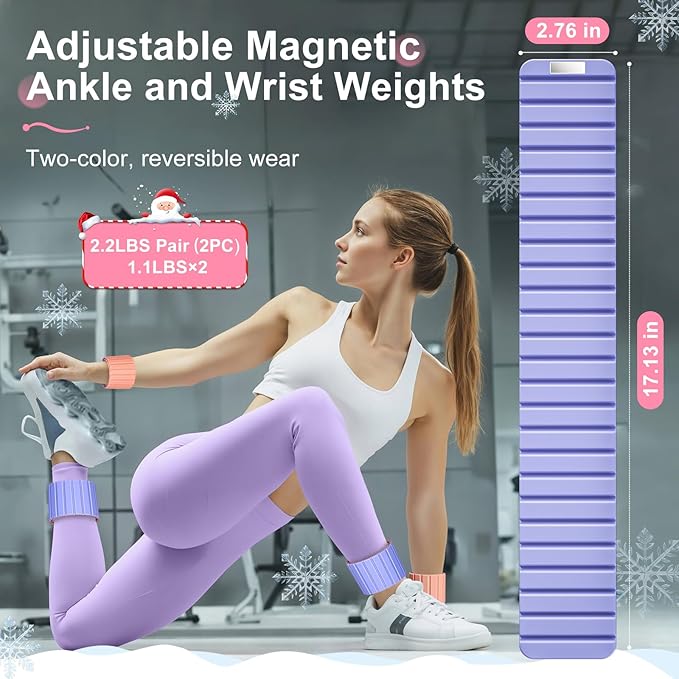 2025 Upgraded Magnetic Ankle Weights for Women, Wrist Weights,Silicone (Waterproof), Non-Slip, Easy Wear, Adjustable (Men & Women), Ideal for Jogging/Yoga/Pilates & More, Great Gift.（2 Pack）