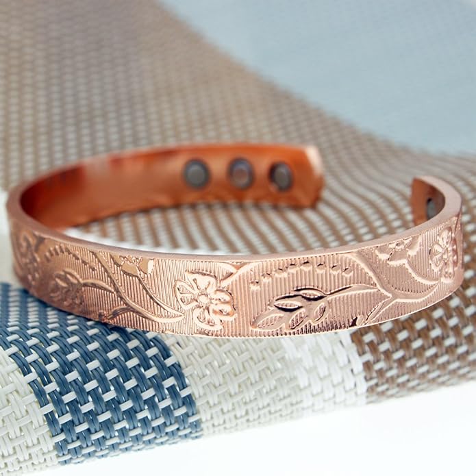 LORNREIN- Copper bracelet for women Ultra Strength Magnetic Bracelets, 99.99% Pure Copper Cuff Bangle with 3500 Gauss Neodymium Magnets, Adjustable, peach blossomCollection