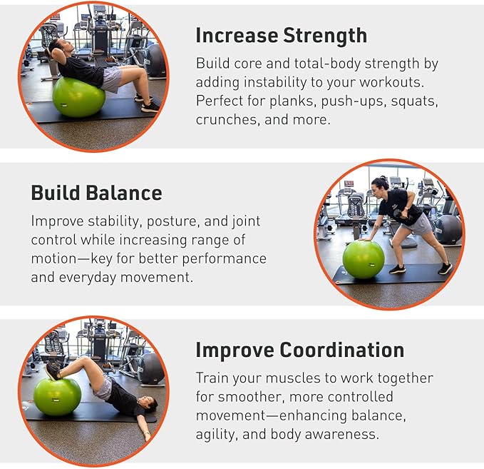 Body Sport Exercise Ball with Pump for Home, Gym, Balance, Stability, Pilates, Core Strength, Stretching, Yoga, Fitness Facilities, Desk Chairs