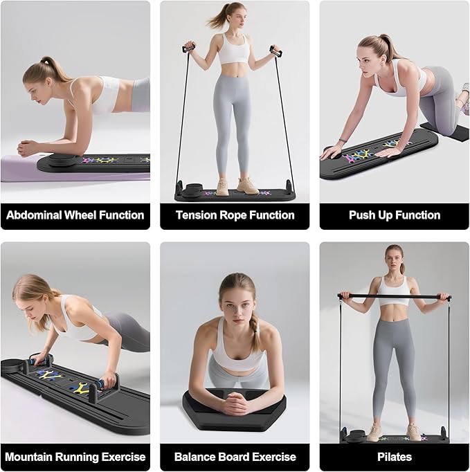 6 in1 Pilates Board, Multi-Purpose Pilates Reformer Set, Foldable Abdominal Board, Pilates Reformer Board for Home, Workout Equipment, Abs Workout Equipment, Core Workout Equipment