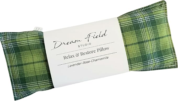 Organic Lavender Eye Pillow – Handcrafted Aromatherapy Pillow for Yoga, Meditation & Relaxation – Cotton, Flax Seed Filling, Warm or Cool Comfort | Green Plaid Print