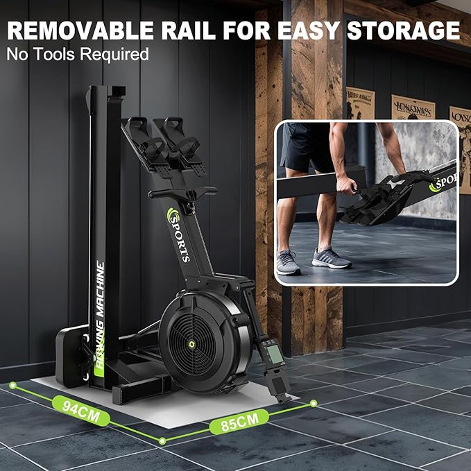 Rowing Machines for Home: 10 Level Air Resistance Professional Rowing Machine with Bluetooth Backlit Display, Tablet Holder, APP Compatible, Easy Storage