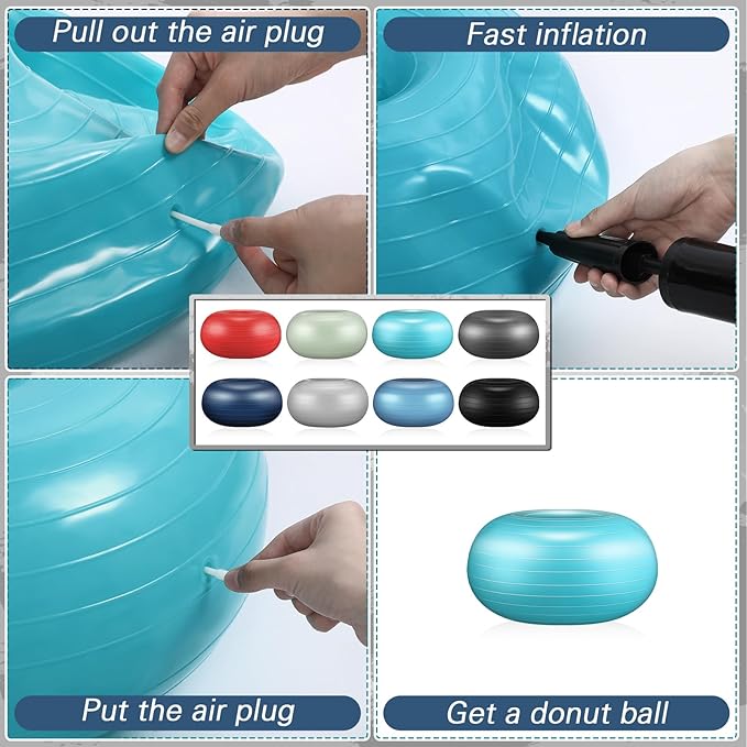 Libima 8 Pcs Flexible Seating for Classroom Inflatable Yoga Ball Chairs with Pump Donut Exercise Ball Chair Cushion Seat for Office Balance and Stability Training Home Gym