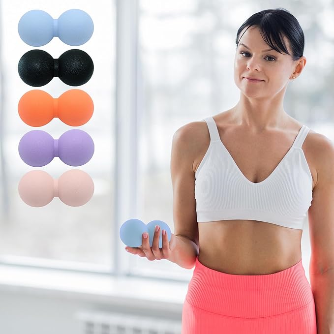 Hard Peanut Massage Ball, Double Lacrosse Massage Ball. Deep Tissue Massage Roller Mobility Ball for Physical Therapy Myofascial Release Muscle Relaxer Acupoint Massage (Blue)