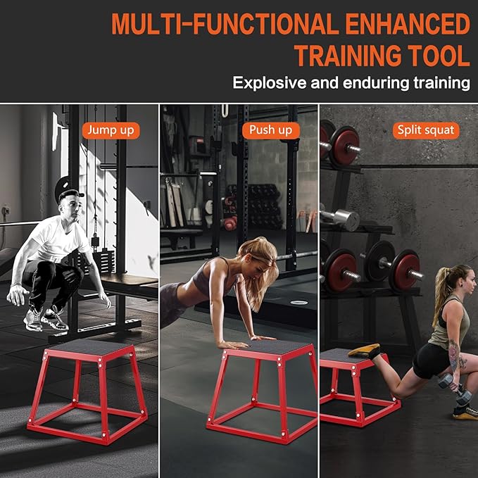 Plyometric Jump Box 3 Pcs Set, 12/18/24 Inch Fitness Exercise Platform, Steel Anti-Slip Step Up Box Jumping Agility Box for Home Gym Strength Training Workout