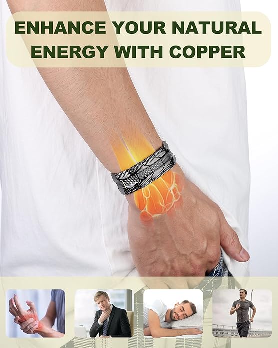 MagEnergy Copper Bracelet for Men, 3X Strength Magnetic Bracelet with 99.99% Pure Copper Ring & 3500 Gauss Magnets, Adjustable Length with Sizing Tool