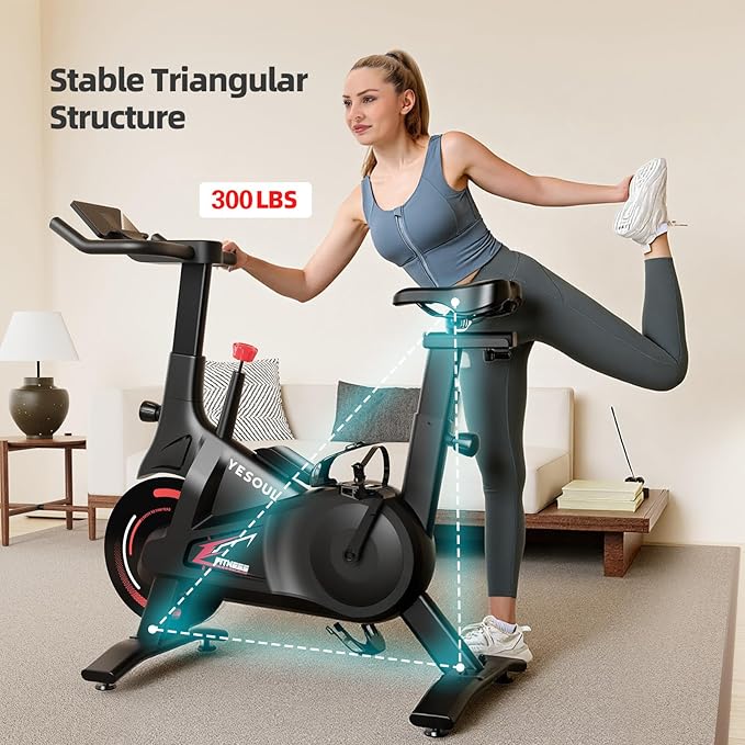 YESOUL Self-Powered Exercise Bike with Exclusive Smart App & Dynamic LED Lights – Silent Magnetic Resistance, Dual-Stage Drive, Stable 300 lbs Frame, Indoor Cycling Bike for Home