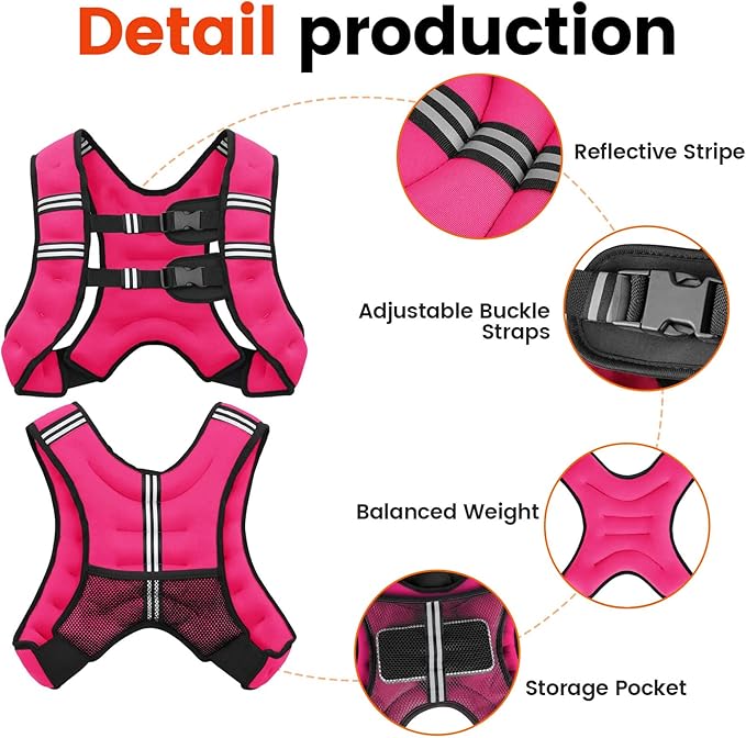 Weighted Vest, 6lb/8lb/10lb/12lb/16lb/20lb/25lb/30lb Weight Vest for Men Women, Body Weight Vests Adjustable with Reflective Stripe for Strength Training, Running, Workout, Jogging, Walking