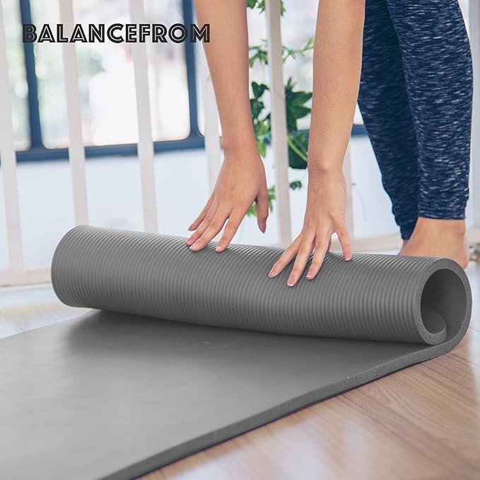 BalanceFrom 71x24 Inches Extra Thick Yoga Mat 1-Inch High-Density Foam – Roll-Up Exercise Pad with Double-Sided Non-Slip Surface and Carrying Strap for Pilates and Home Workouts, Multiple Colors