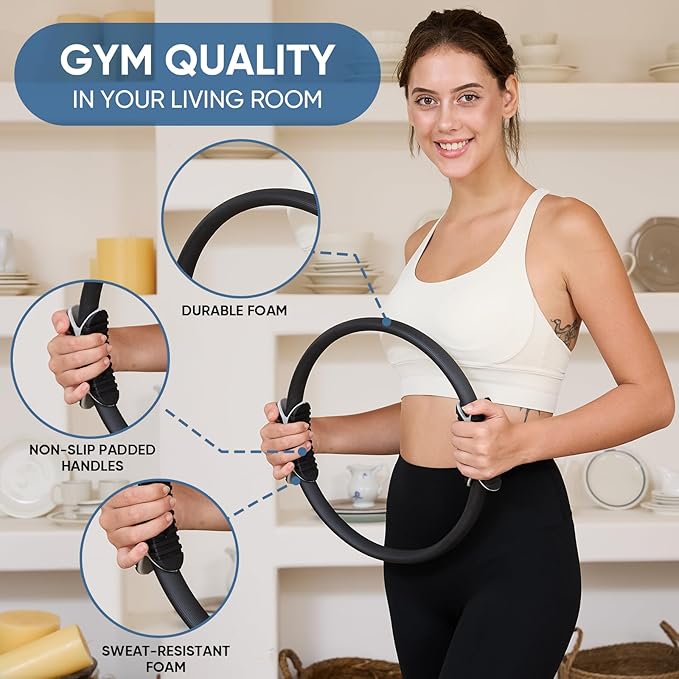 Better Me Pilates Kit with Pilates Ring Air Balance Pad Resistance Bands,Canvas Bag Storage with Guides, Balance Ball Fitness Circle Elastic Bands for Home Gym