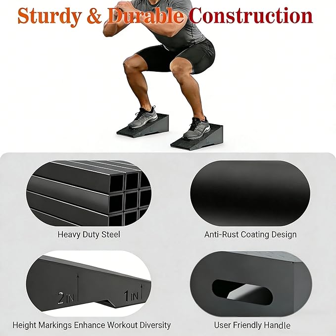 Squat Wedge, Heavy Duty Steel Squat Wedge Block, 2 Pcs Non-Slip Slant Board for Squats, 800 lbs Weight Capacity for Deeper Squats, Calf Raises, Weightlifting and Foot Stretches