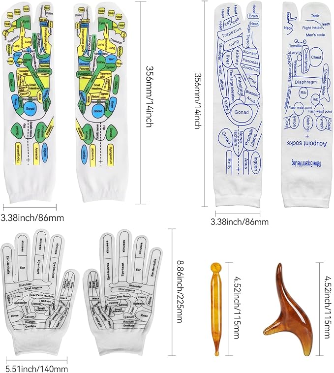 Reflexology Sock with Massage Tools Set, 2 Pairs Socks Acupuncture Trigger Point Foot Pain Relief Remedy Acupoint Birthday Gifts for Men (Men - B Set)