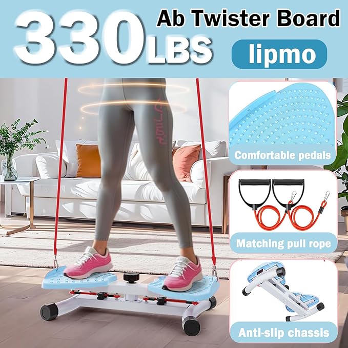 Waist Twister Machine Exercise Fitness Tool, Ab Machine Board with 330 lbs Weight Capacity & 20dB Ultra-Quiet, Foot Massage Design, Noiseless Home Gym Exercise Workout Equipment for Women Men