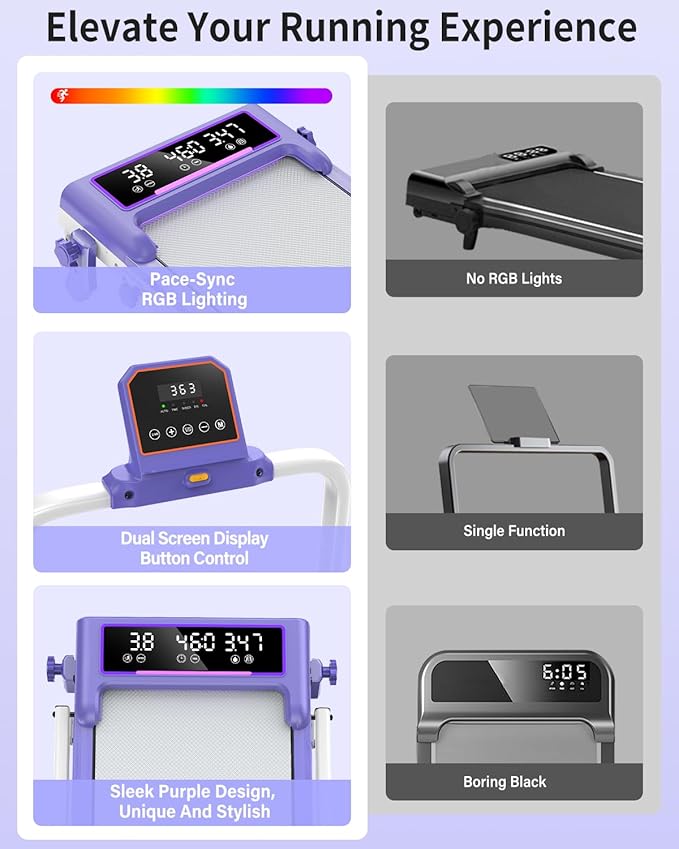 Folding Walking Pad with 15% Incline/RGB Light/Dual Screen Display, 3.5HP Treadmills for Home, Portable Walking Pad Treadmill with Handle Bar and 4 Adjustable Incline, 350lbs Capacity, Smart App