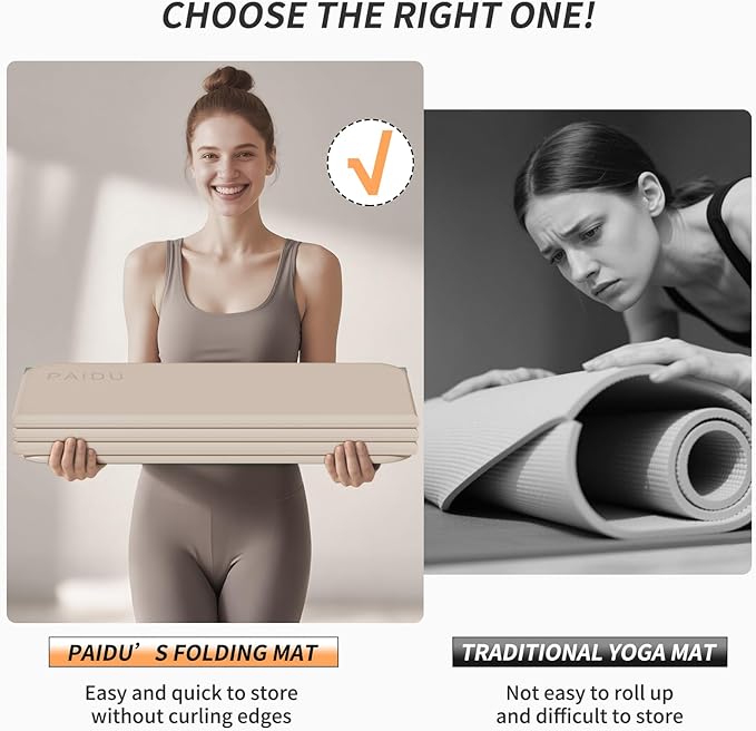 Foldable Fitness Yoga Mat | 2/5" (10MM) Extra Thick | SGS Certified Non-Slip TPE | 75x26" Extra Long-Wide | Portable & Easy Store | for Yoga, Pilates, Home Gym & Full-Body Workouts