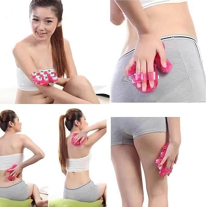 Hand-Shaped Massage Ball Gloves, Featuring 9 * 360° Rotating Metal Balls That fit The Natural Curvature of The Palm, are Suitable for Full-Body Care and can Relieve Fatigue. (Pink)