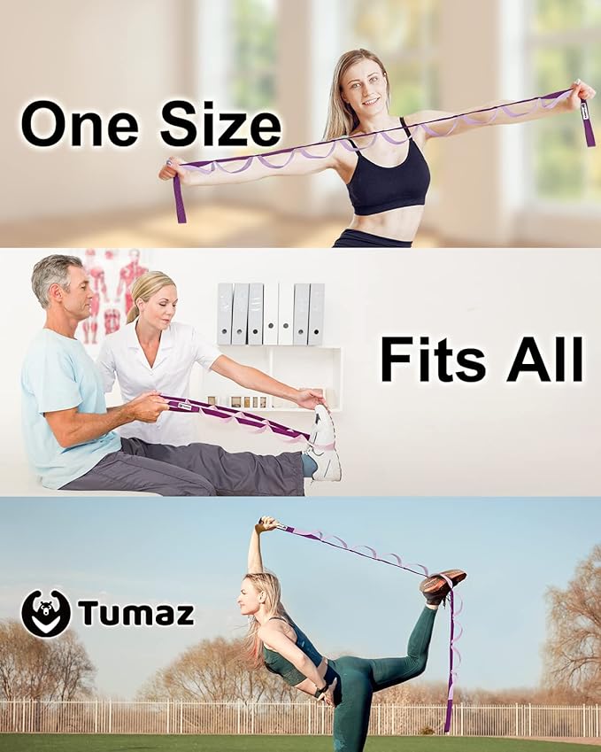 Tumaz Stretching Strap - 10 Loops & Non-Elastic Yoga Strap - Perfect Home Workout Stretch Strap for Physical Therapy, Yoga, Pilates, Flexibility