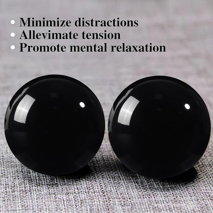 Obsidian Baoding Balls for Hand Therapy, Traditional Massage Chinese Ball for Adults Health Exercise Stress Relief Balls with Carry Pouch, Black Obsidian, Medium-1.57"