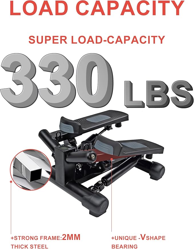 Exercise Stepper with Resistance Bands & Digital Monitor Stair Exercise,Twist Mini Steppers with Max 330LBS Loading Bearing Portable Home Exercise Equipment
