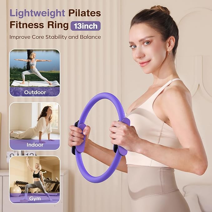 Pilates Kit 13Pcs Home Pilates Essentials Workout Kit with 13" Ring, 10" Ball and Resistance Bands for Women at Home Pilates Equipment Set for Beginners