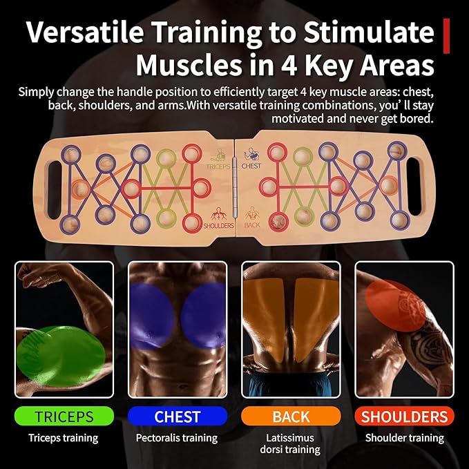 Foldable wooden Push up Board, Portable Push up Stand 14 in 1 Muscle Builder with Graphics Guide and 2 Solid Wood Pushup Handles
