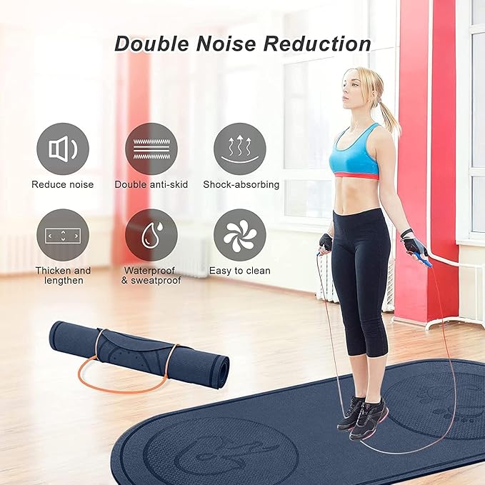 Jump Rope Mat 71"/63"x24" Larger Non-Slip Indoor Outdoor Exercise Fitness Mat, High-Density Workout Shock Absorption for Home Gym Flooring Concrete Jumping Rope