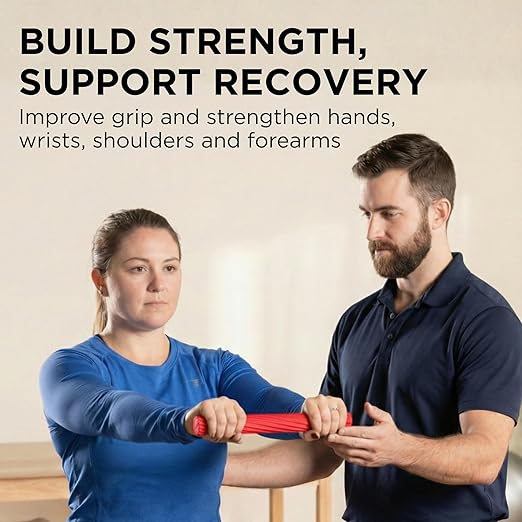 THERABAND FlexBar, Red, Light Level, Therapy Bar, Hand & Wrist Strength, Tennis & Golfer’s Elbow, Tendonitis, Rehab Tool for Grip Training and Protection from Aches, Retail Packaging