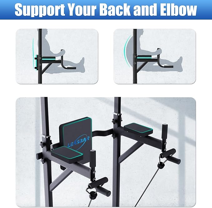 Pull Up Dip Station for Home Gym, Power Tower with Backrest, Adjustable Height Pull Up Bar Stand, Multifunctional Strength Training Fitness Workout Station