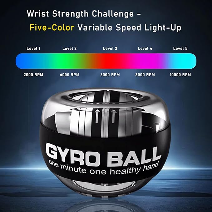Hand Grip Strengthener Ball, Wrist Ball gyro ball Exerciser, Auto-Start Wrist Balls Hand Exerciser, Devices with LED Lights for Strengthening Arms, hand strengthening devices,powerball gyro exerciser (Baseball)