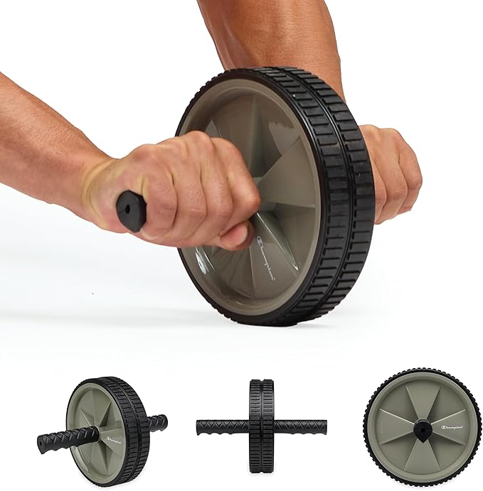 Champion Ab Roller Wheel (Grey/Black), Ab Wheel with Dual Non-Skid Wheels, Exercise Roller for Core Workout, Abs Workout Equipment for Home Gym Strength Training and Core Stability
