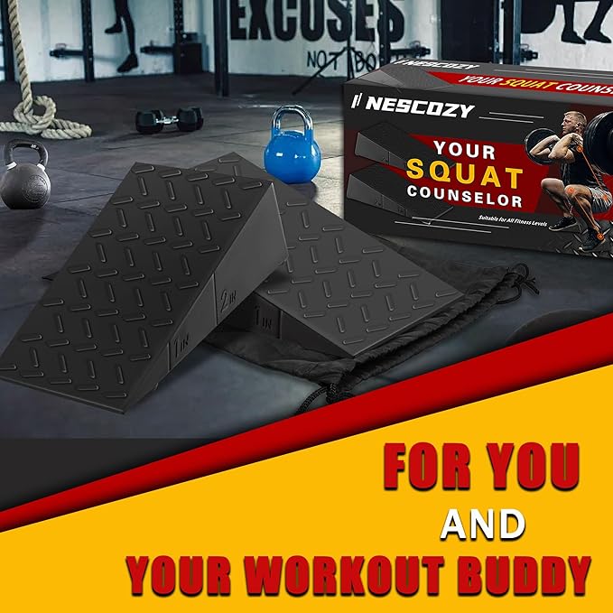 Squat Wedge Height-Adjustable Slant Board: 2Pcs Wide Wedges for Weightlifting Leg Glute Workout Improve Strength and Mobility for Gym Home
