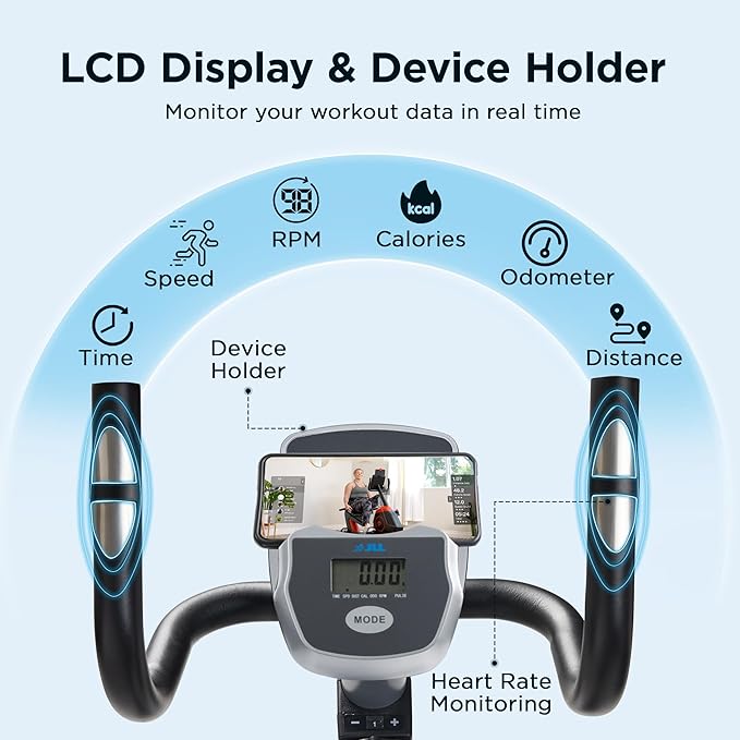 JLL Smart Cross Trainer Recumbent Exercise Bike with Arm Exercisers, 8-Level Magnetic Resistance Stationary Machine, LCD, Bluetooth Fit App, Home Workout Cardio Equipment, Seniors & Adults