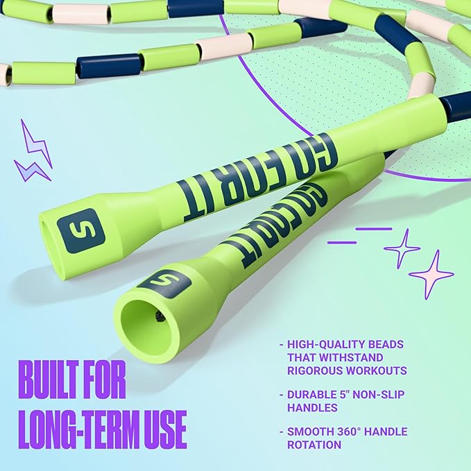 Sportbit Elite Beaded Jump Rope – Adjustable for Kids & Adults, Durable Fitness Skipping Rope for Cardio, Gym, Home & Outdoor Workouts