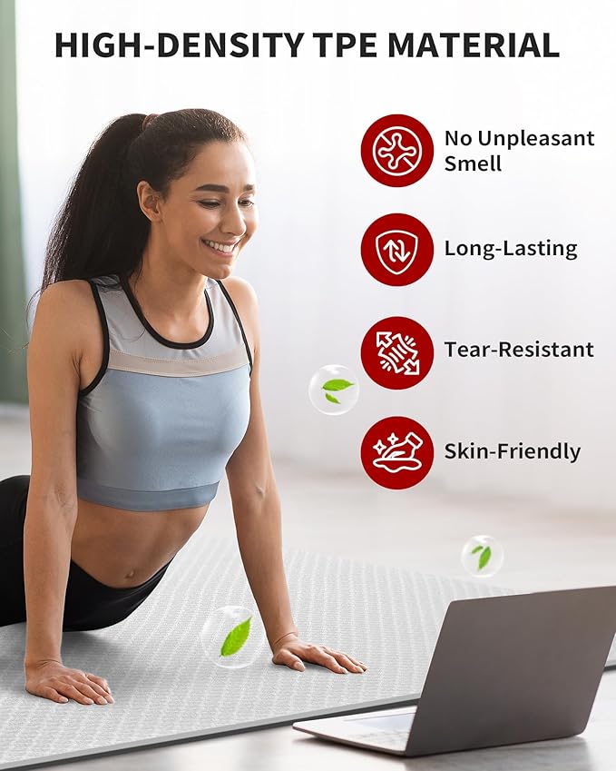 CAMBIVO Large Yoga Mat (6'x 4'), Extra Wide Workout Mat for Men and Women, 0.24''/0.32''/0.4''/0.48'' Thick Exercise Fitness TPE Mat for Home Gym, Yoga, Pilates, Workout (Barefoot Exercise)