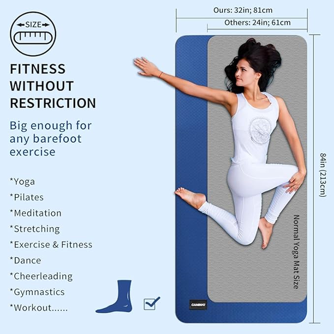CAMBIVO Extra Wide Yoga Mat for Women and Men (72"/84"x 32"x 1/4") TPE Workout Mat, Non-slip Large Exercise Fitness Mat for Yoga, Pilates, Workout