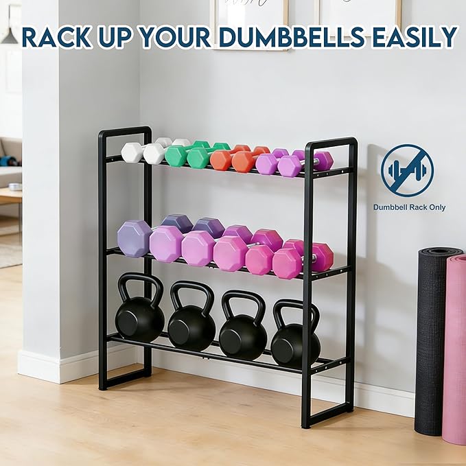 LOFTEY 3 Tier Dumbbell Rack, Weight Rack for Home Gym Dumbbells, 330 Lbs Capacity Weight Holder, Dumbbell Rack Stand Only