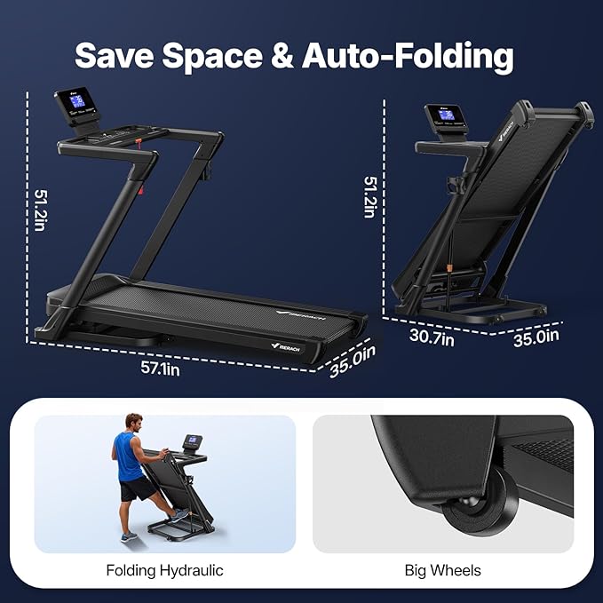 MERACH Treadmill with 15/18% Auto Incline, 55"/47"x18"/19" Wide Belt Treadmills, 0.5-8.7MPH/10MPH 3.5HP Brushless Incline Treadmill for Home, 350LBS Foldable Treadmills with Screen & APP & Heart Rate