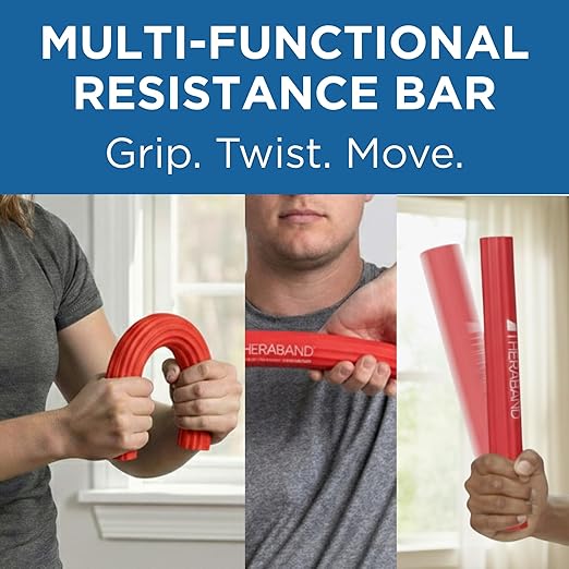 THERABAND FlexBar, Red, Light Level, Therapy Bar, Hand & Wrist Strength, Tennis & Golfer’s Elbow, Tendonitis, Rehab Tool for Grip Training and Protection from Aches, Retail Packaging